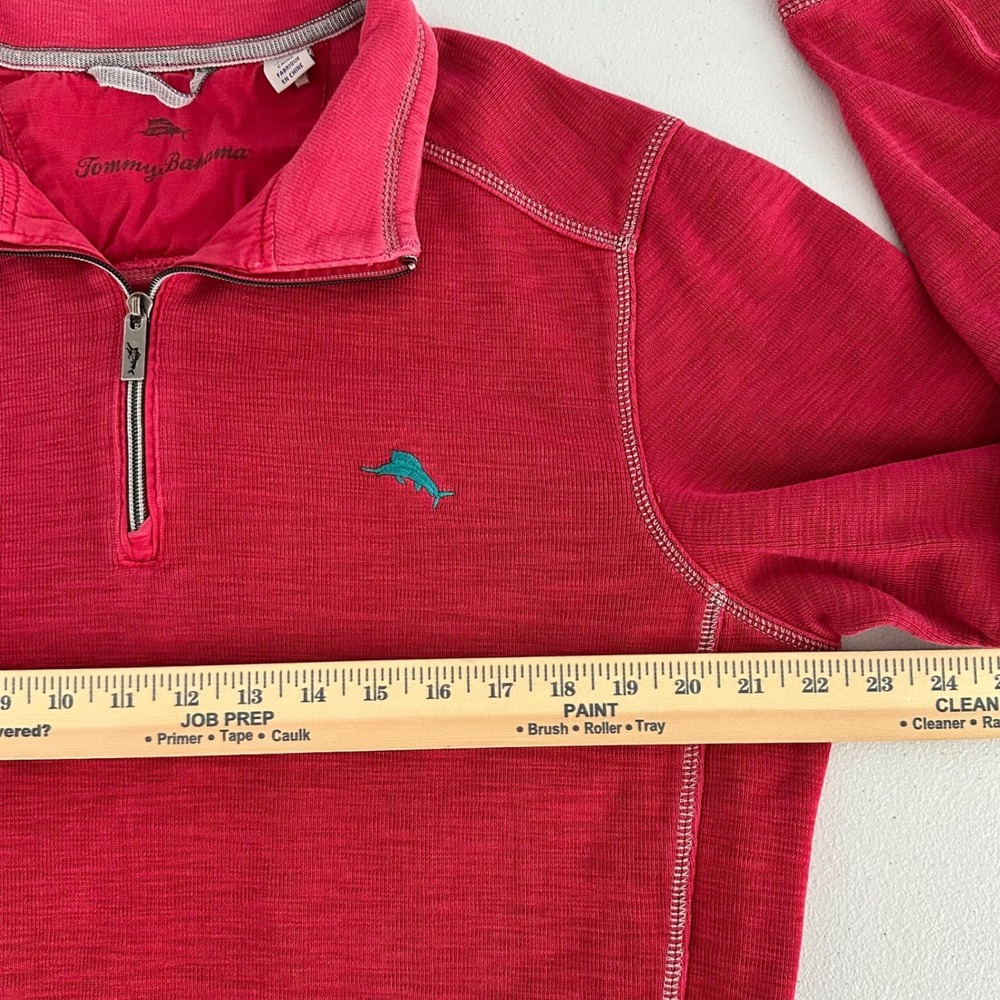 Tommy Bahama Mens Sz Medium Red Quarter Zip Pullover Sweater‎ Pima Cotton Tencel - Picture 12 of 16